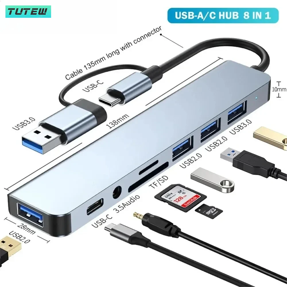 Laptop Accessories Hub - 8 в 1 USB-концентратор C USB-разветвитель